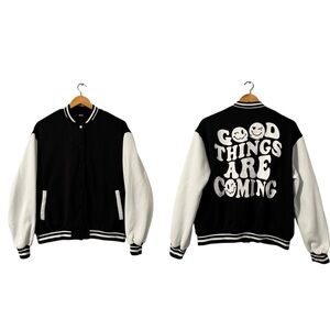 Teen Front Button Cardigan Jacket Black/White 14y